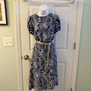 H&M navy blue with white print dress